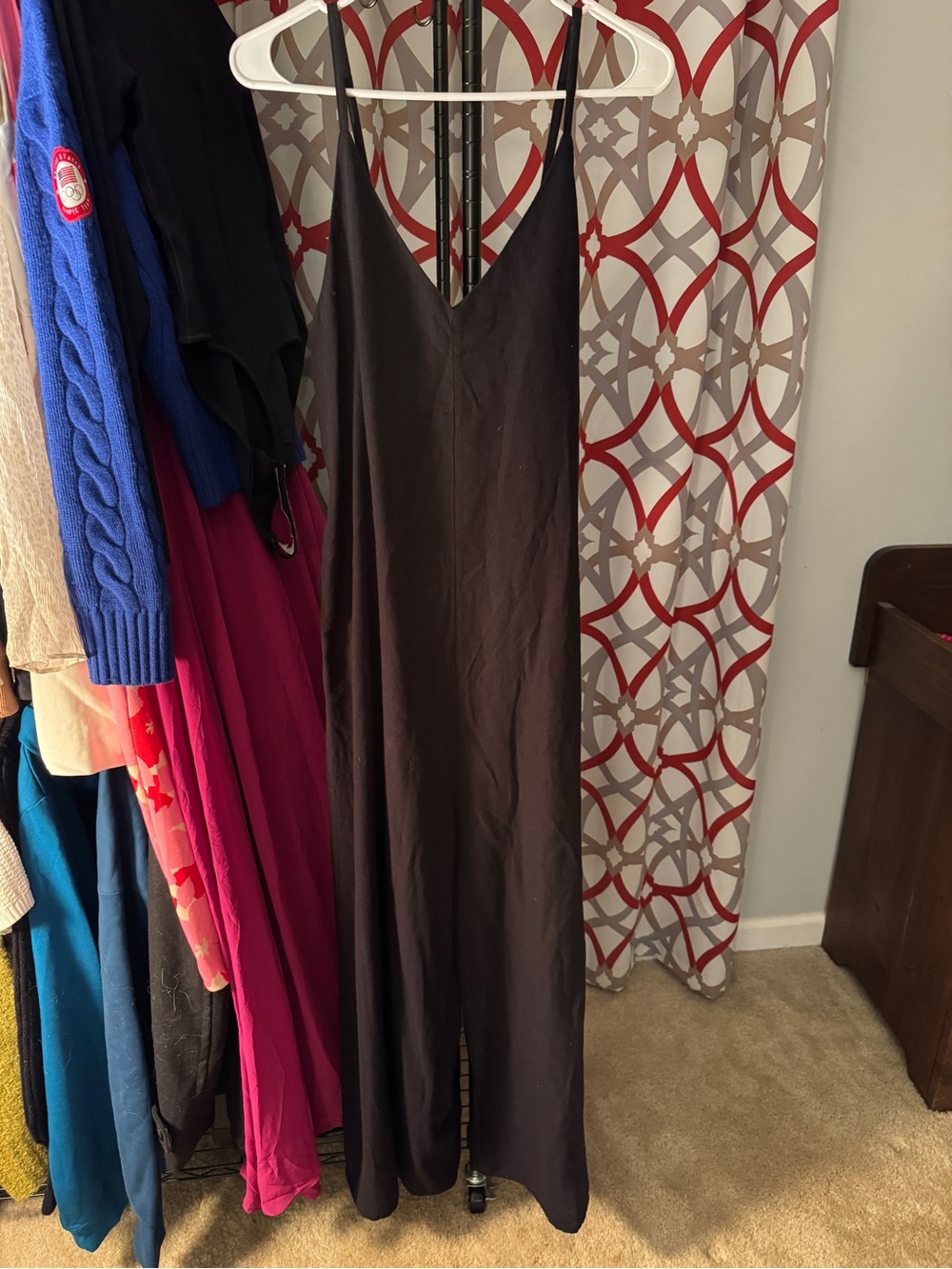 Elan Black V-Neck Spaghetti-Strap Wide-Leg Jumpsuit